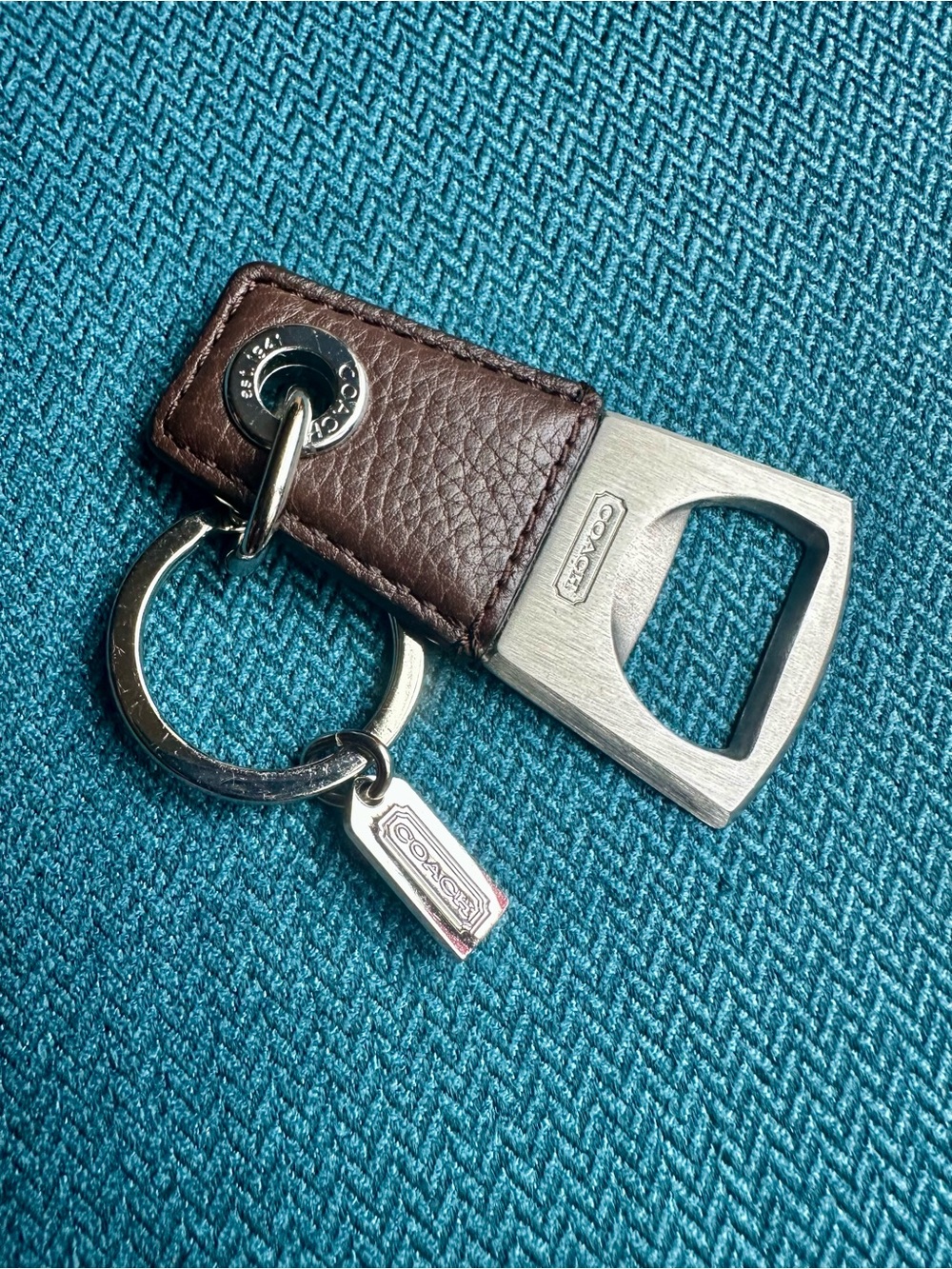 Coach Mahogany Leather Bottle Opener Keychain unisex - (Style F62097) - NEW